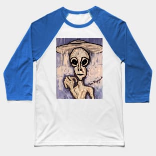 Grey Alien and his UFO Baseball T-Shirt